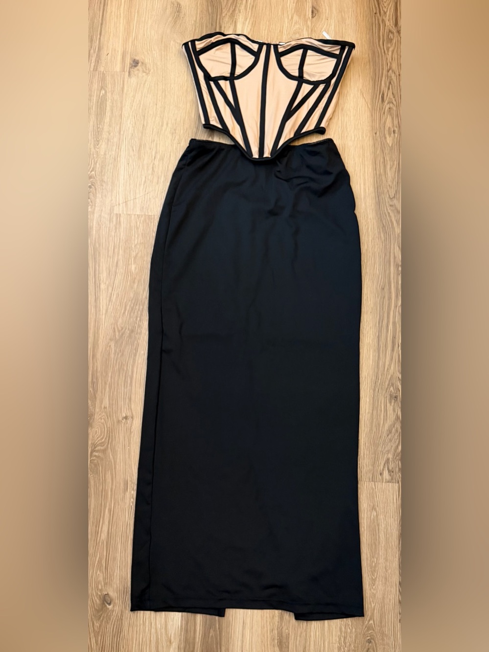 SHEIN Black Maxi Skirt with Nude-Accent Corset Top